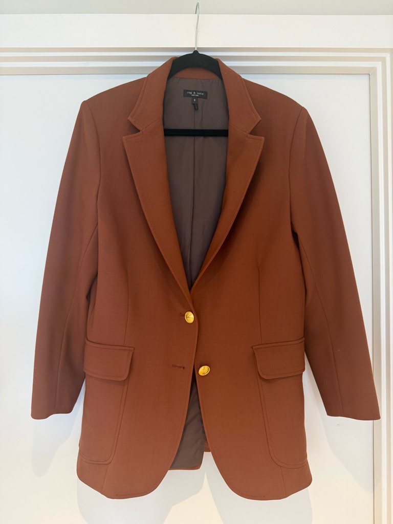 Rag & Bone Brown/Rust Wool Tailored Blazer With Gold Buttons
